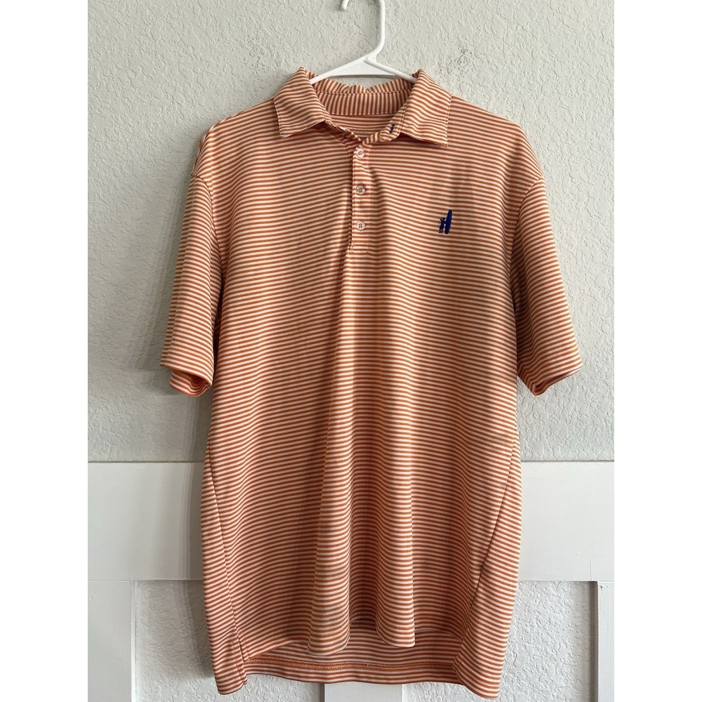 johnnie-O Orange White Striped Polo Shirt Mens Medium M Beach Golf Hawaiian